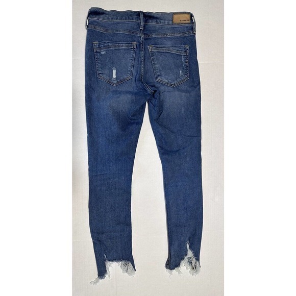 Express Pants‎ Womens 2R Blue Denim Jeans Ankle Mid Rise Distressed Ladies - Picture 7 of 10